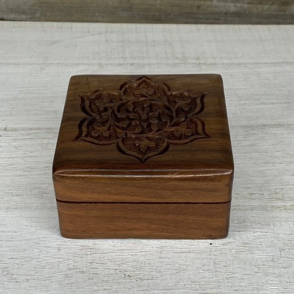 Vintage Archana Crafts Hand Made In India Wooden Jewelry Recipe Keepsake Box EUC - Picture 1 of 10